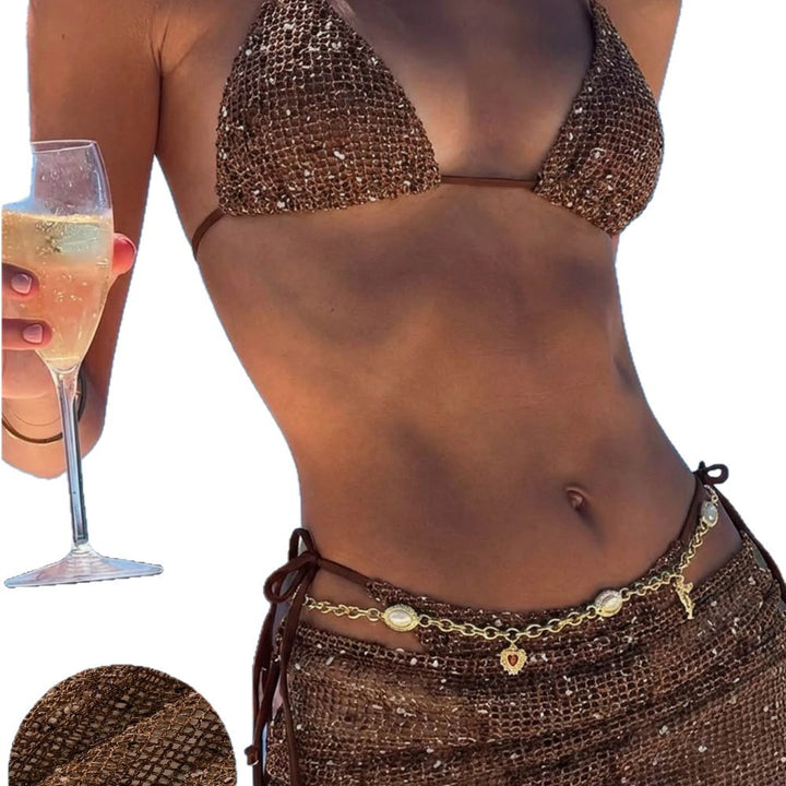Women's Triangle Bikini with Wrap Skirt and Adjustable Straps Mune Fashion