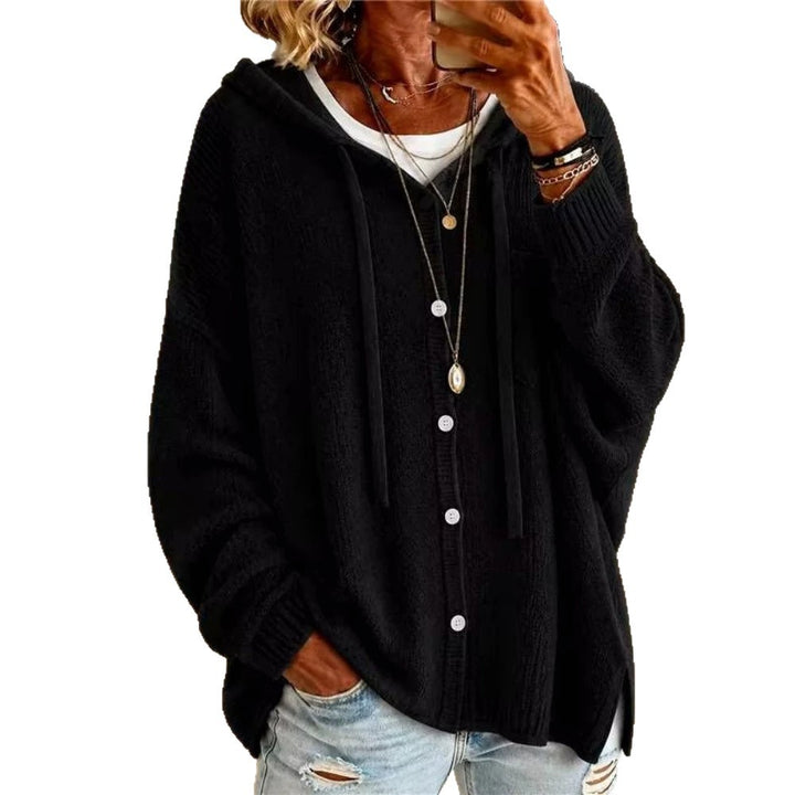 Womens Hooded Cardigan made of textured fine knit with button placket Mune Fashion