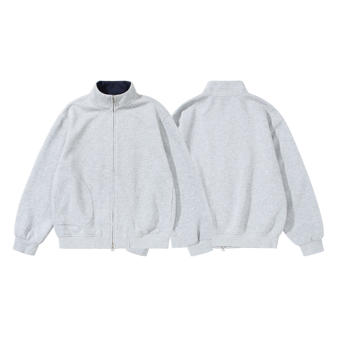 Unisex Oversize Sweat Jacket with Stand-up Collar, Two-way Zipper and Distinctive Half-round Pockets Mune Fashion