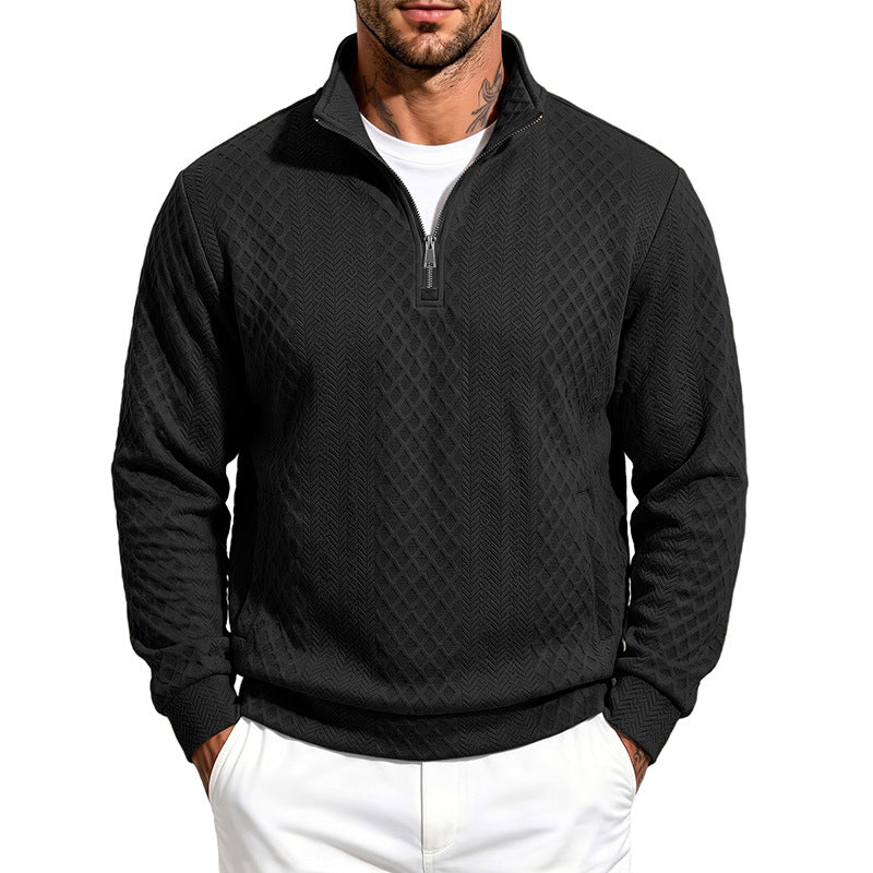 Men's troyer sweatshirt with fine diamond structure, half zip and side pockets Mune Fashion