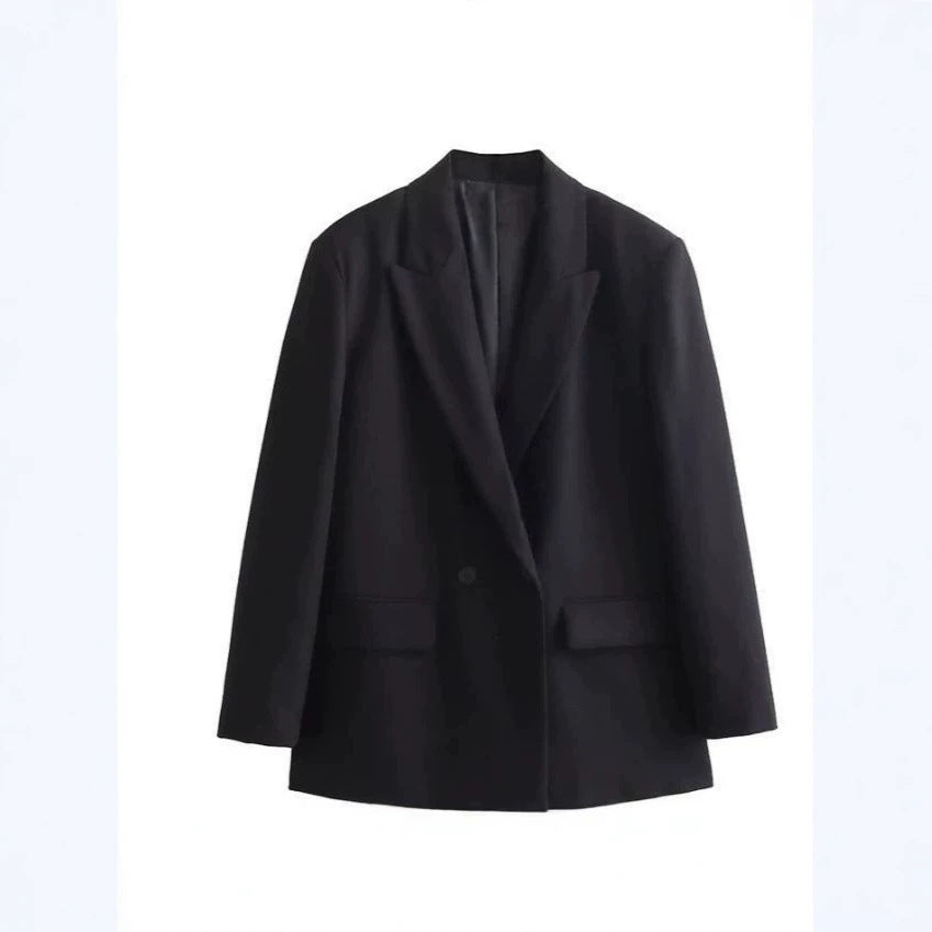 Women's Double-Breasted Boxy Blazer with Boxy Silhouette and Lapel Collar Mune Fashion