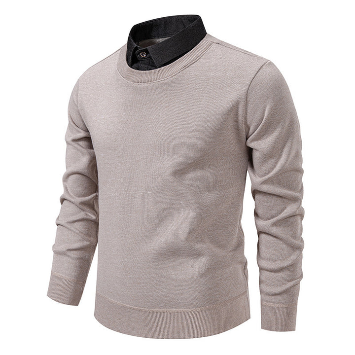 Men's fine knit sweater with integrated shirt collar and slim silhouette Mune Fashion