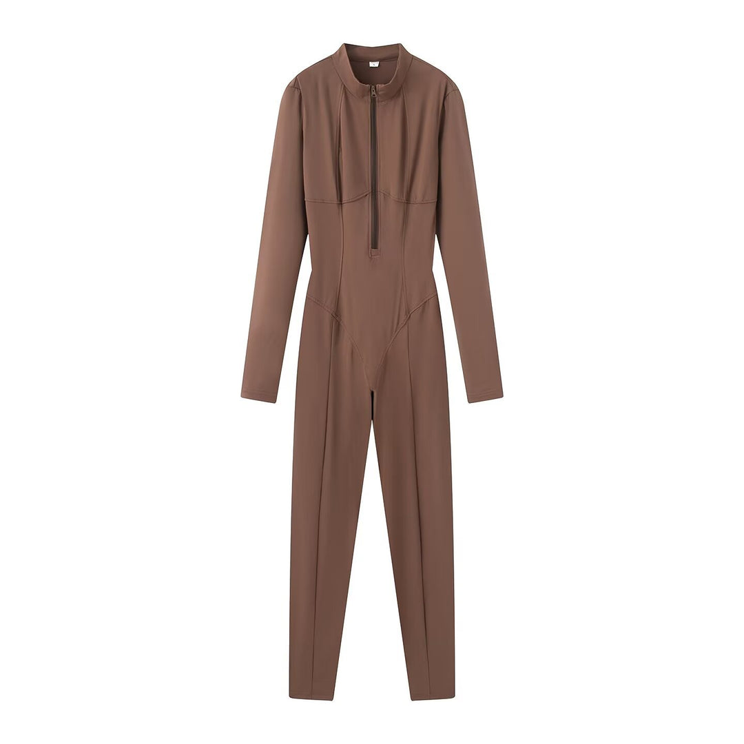 Women's sporty long sleeve unitard with 1/2 zipper and body-hugging fit Mune Fashion
