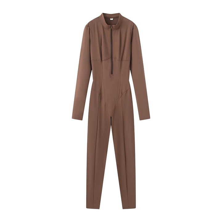 Women's sporty long sleeve unitard with 1/2 zipper and body-hugging fit Mune Fashion