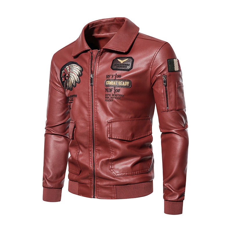 Men's Fashion Faux Leather Jacket with Embroidery Mune Fashion