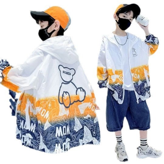 Unisex nan lightweight windproof hoodie jacket with allover graphic print and reflective accents for children Mune Fashion