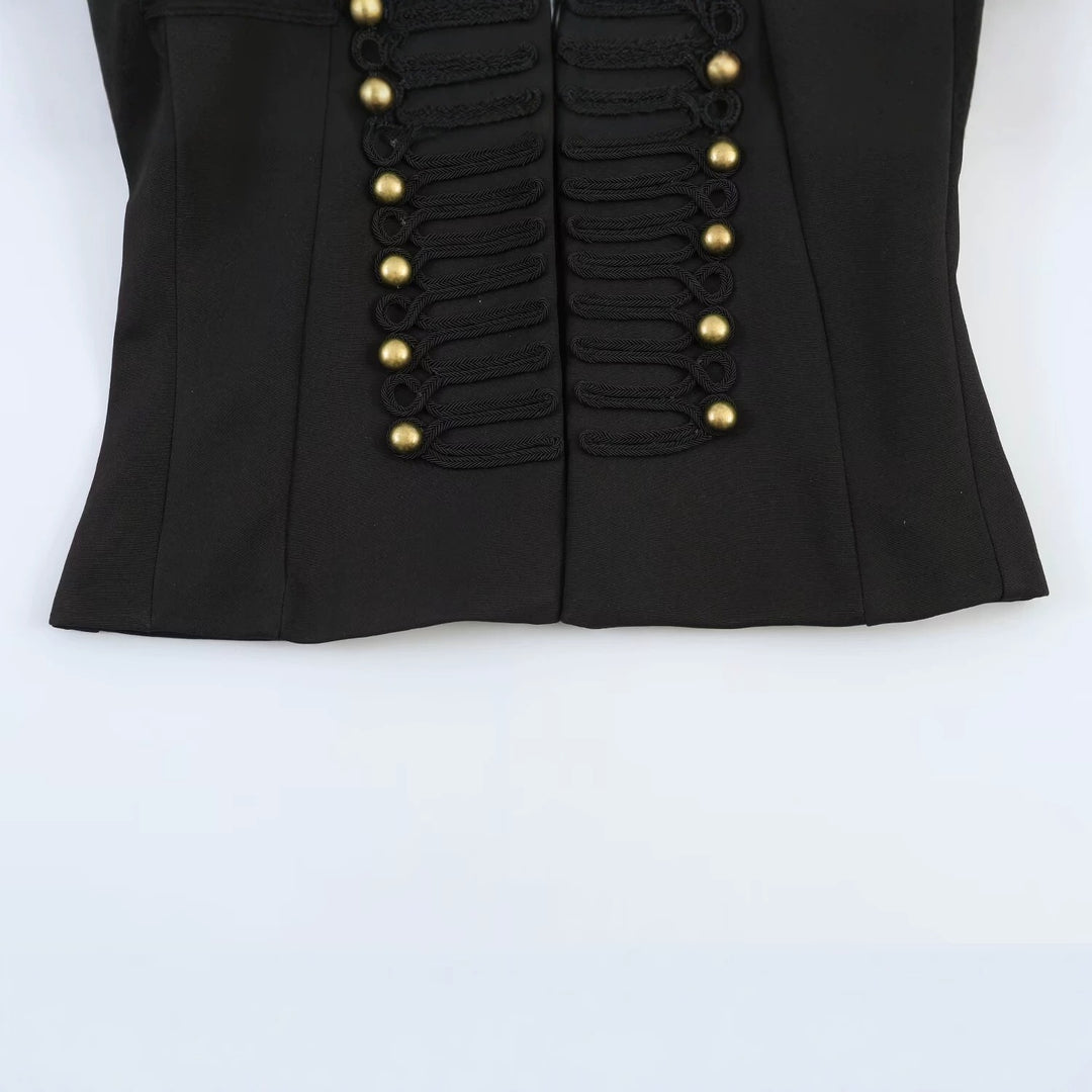Women's short jacket in military style with stand-up collar and decorative frog detail Mune Fashion