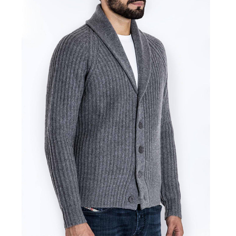 Men's ribbed cardigan with shawl collar and continuous button placket Mune Fashion