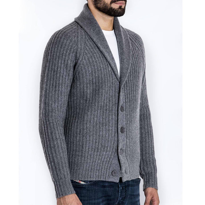 Men's ribbed cardigan with shawl collar and continuous button placket Mune Fashion