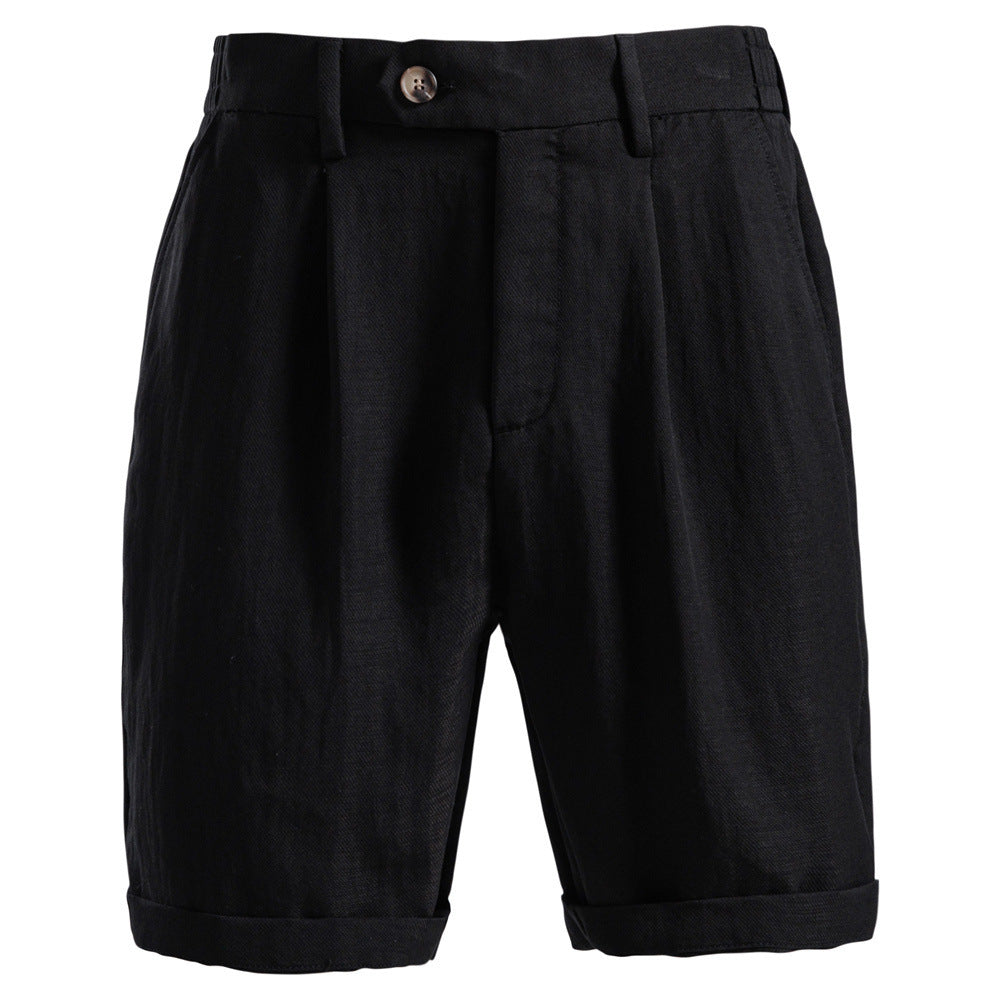 Men's casual linen shorts with cuffs and pleats Mune Fashion