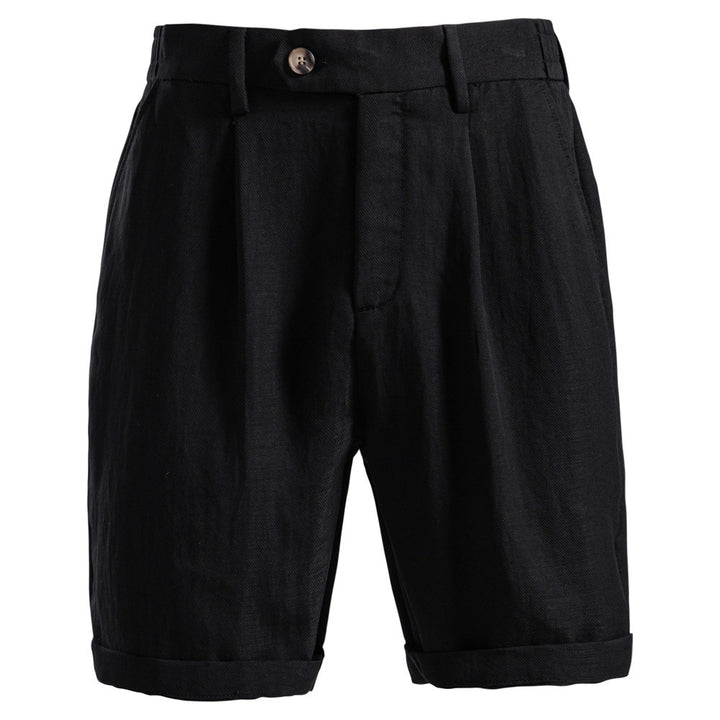 Men's casual linen shorts with cuffs and pleats Mune Fashion