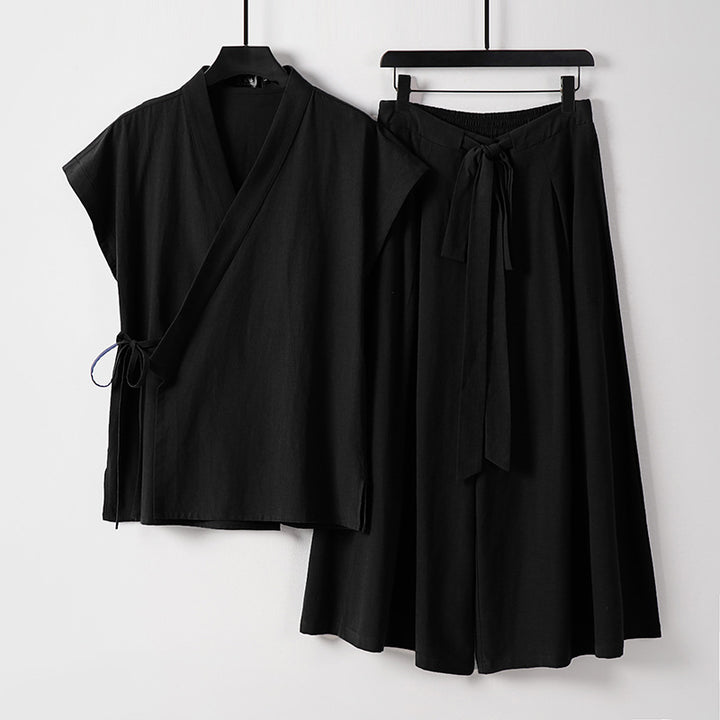 Women's Kimono Loungewear Set with Wrap Top and Wide Palazzo Pants Mune Fashion