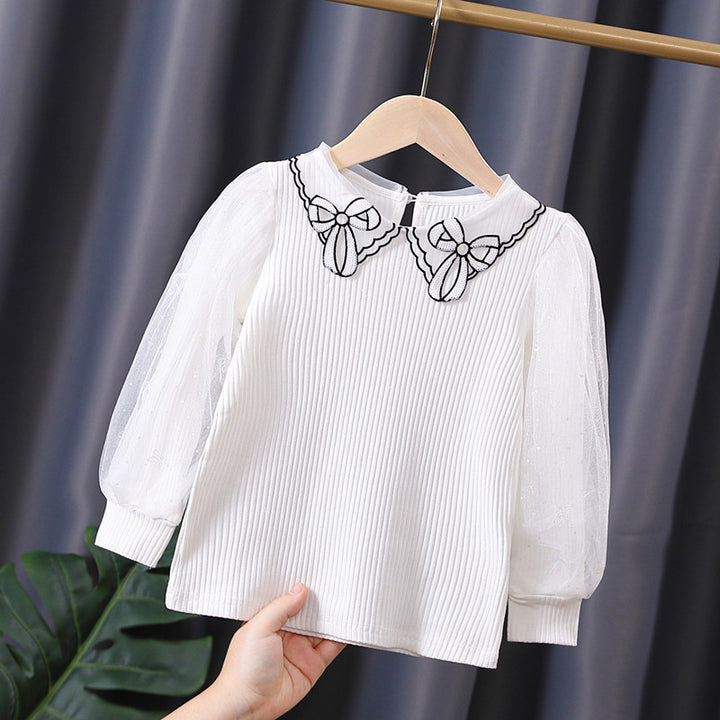 Girls blouse with transparent puff sleeves and embroidered collar Mune Fashion
