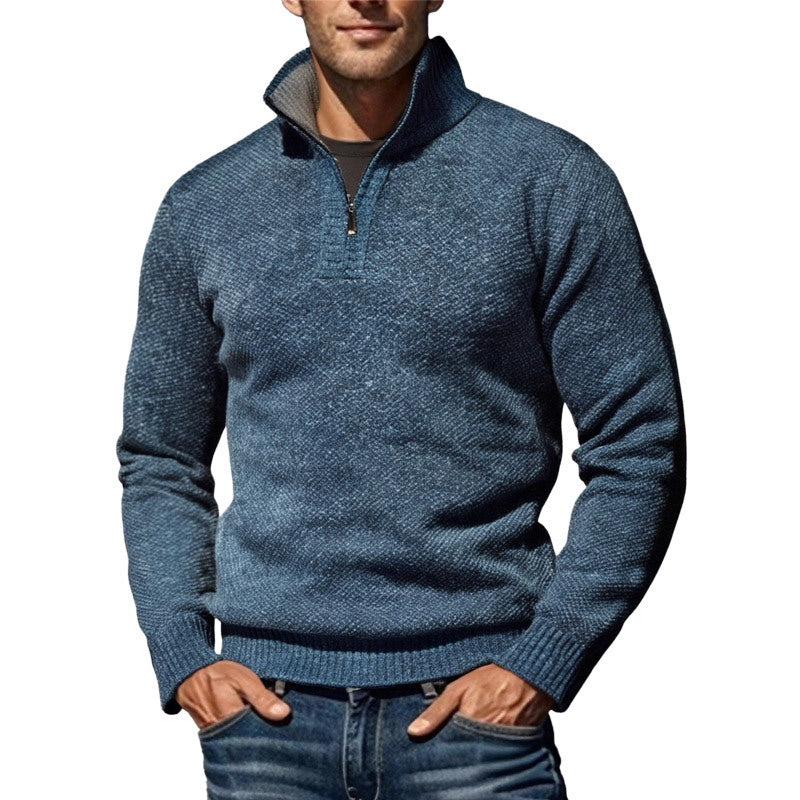Men's coarse knitted sweater with half zipper and high stand-up collar Mune Fashion