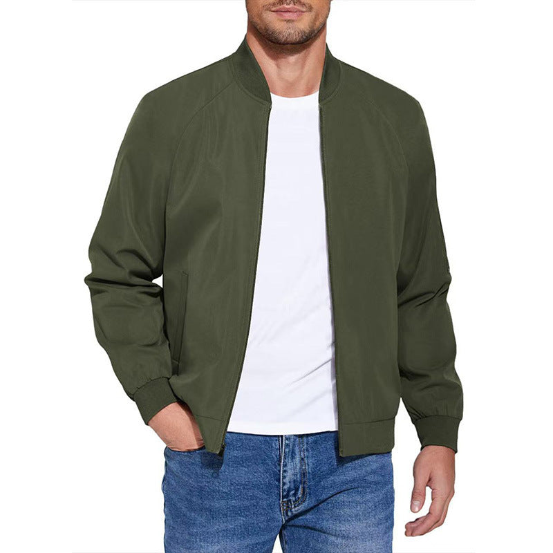 Men's Light Cotton-Mix Bomber Jacket with Ribbed Cuffs and Concealed Zipper Mune Fashion