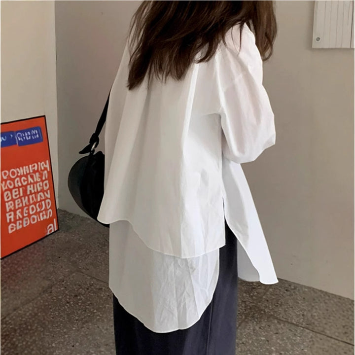Women's Oversized Layered Blouse with Extended Back, Side Slits and Boxy Fit Mune Fashion