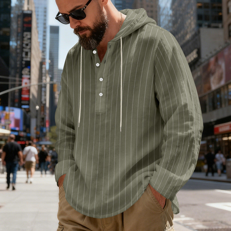 Men's hooded shirt with button placket and pinstripes Mune Fashion