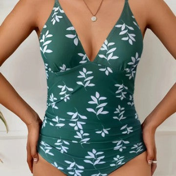 Women’s one-piece swimsuit with elegant V-neckline and floral design Mune Fashion