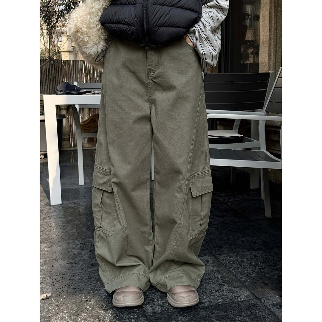 Ladies' Wide Cargo Baggy Pants with Large Flap Pockets Mune Fashion