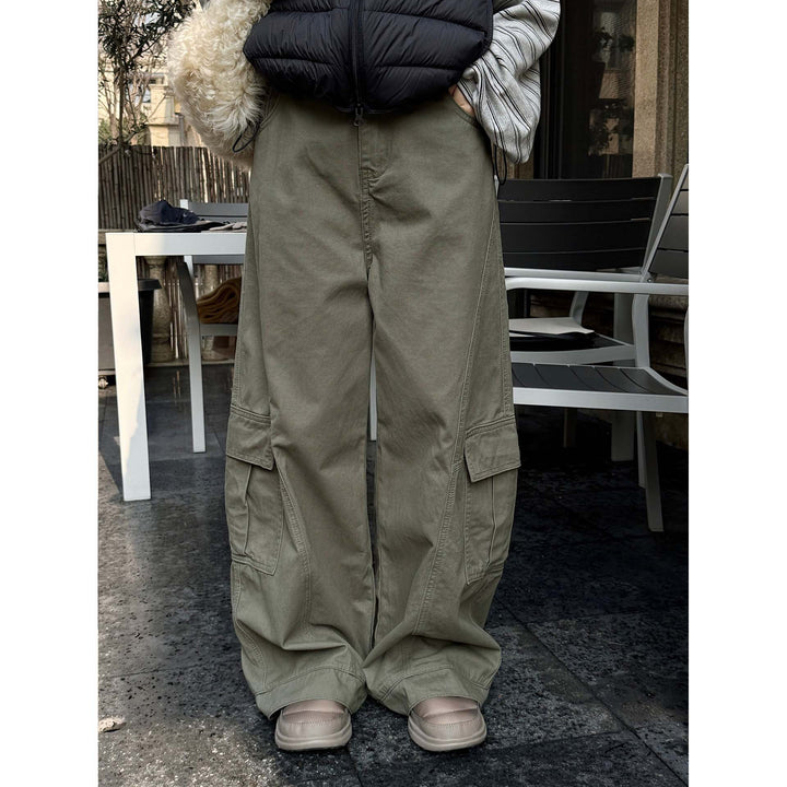 Ladies' Wide Cargo Baggy Pants with Large Flap Pockets Mune Fashion