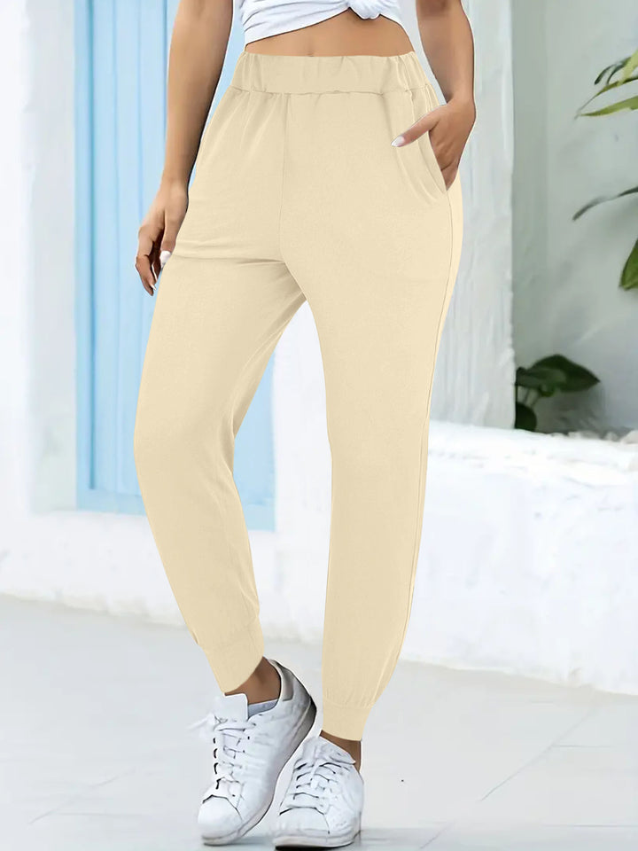 Women's Casual Jogging Pants with High Elastic Waistband, Side Pockets and Narrow Cuffs