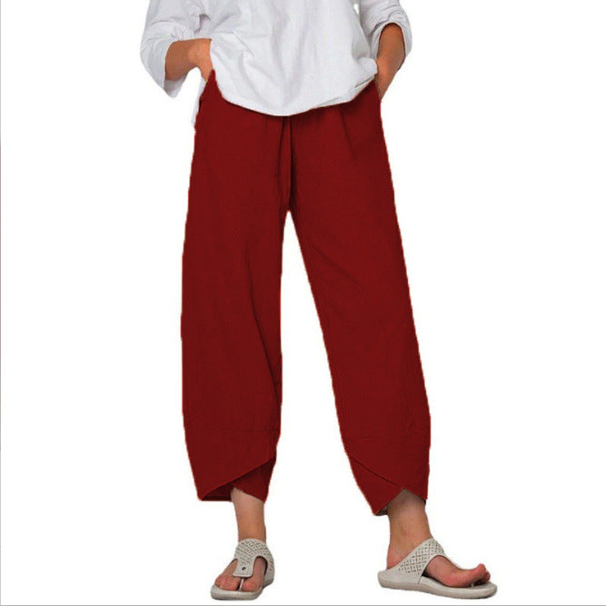 Women's loose linen pants with high waistband, tulip hem, and side pockets Mune Fashion