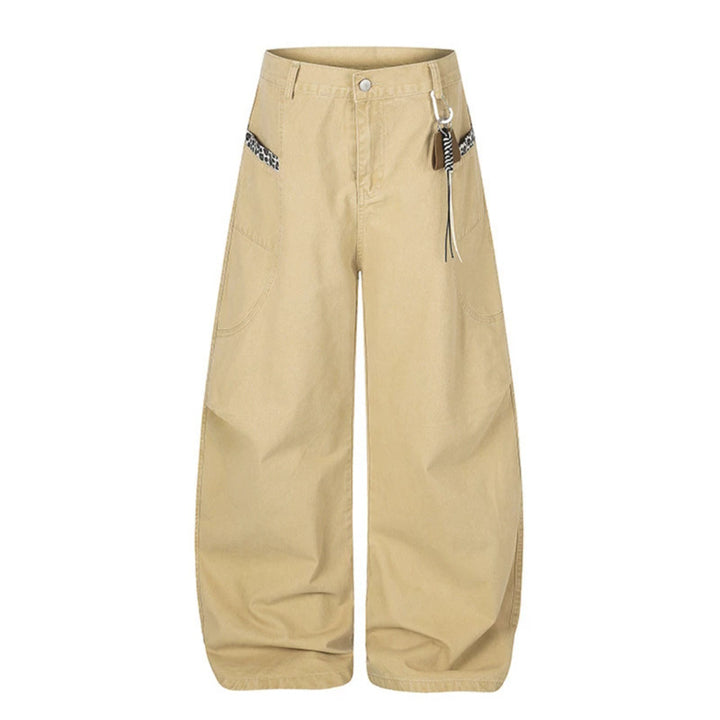 Women Extra Wide Palazzo Trousers with High Waist, Cargo Pockets and Decorative Keychain Mune Fashion