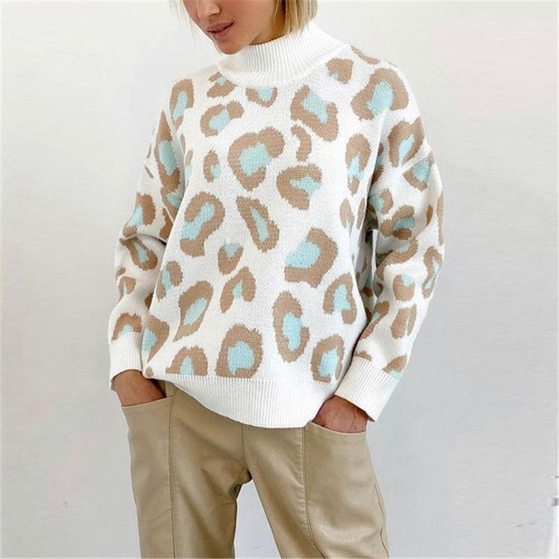 Women Oversize Turtleneck Jumper with Leo Jacquard and Ribbed Cuffs Mune Fashion