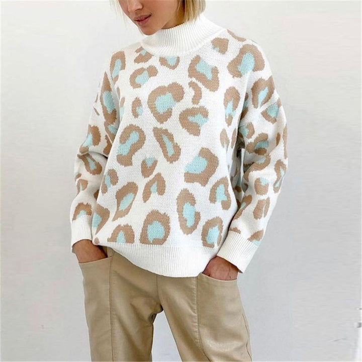 Women Oversize Turtleneck Jumper with Leo Jacquard and Ribbed Cuffs Mune Fashion
