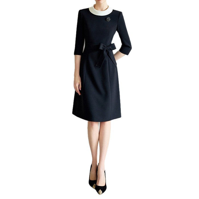 Women's Elegant Midi Dress with Waist Belt Mune Fashion