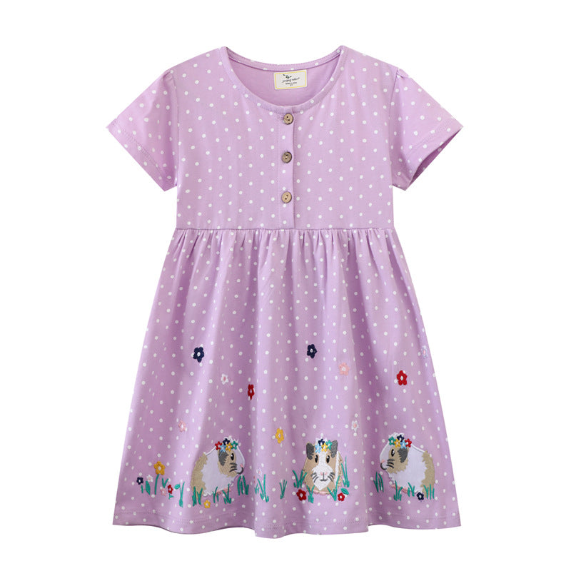 Girl's casual dress with loving animal and flower motif Mune Fashion