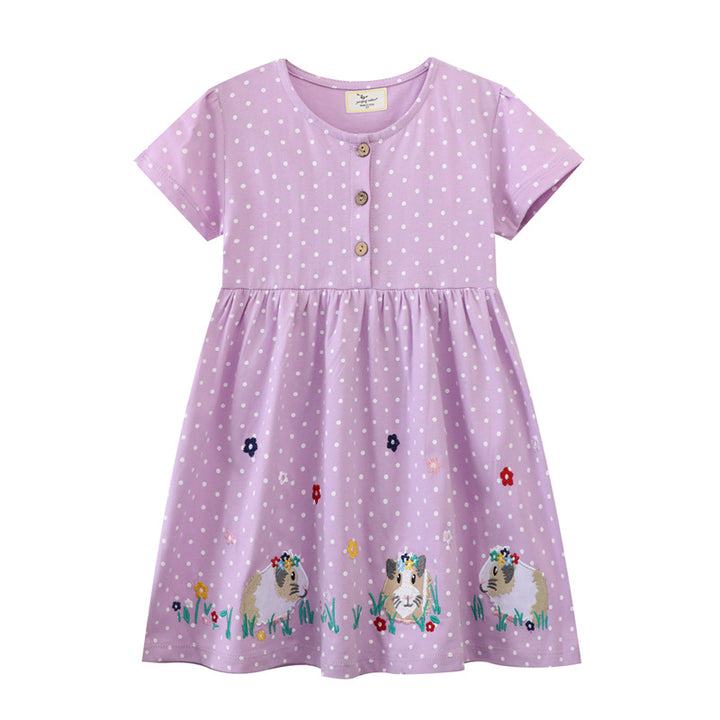 Girl's casual dress with loving animal and flower motif Mune Fashion