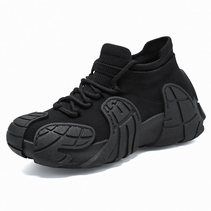 Men's sneaker made of solid material with sock-like knit shaft, molded rubber applications, and traction profile sole Mune Fashion
