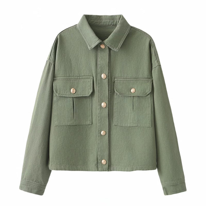 Women's Oversize Utility Jacket made of twill with appliquéd chest pockets Mune Fashion