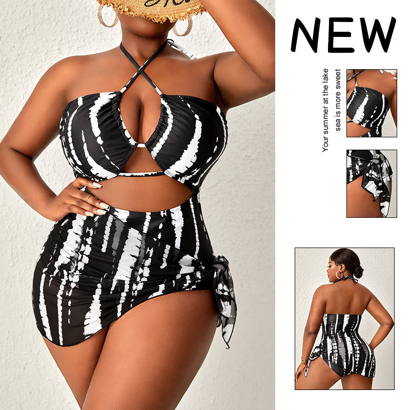Women Cut-Out Beach Bikini Set with Elastic Wrap Skirt Mune Fashion