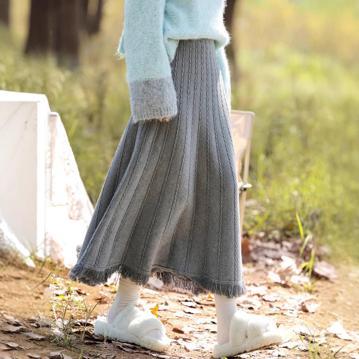 Ladies Long Pleated Skirt with Fringes Mune Fashion