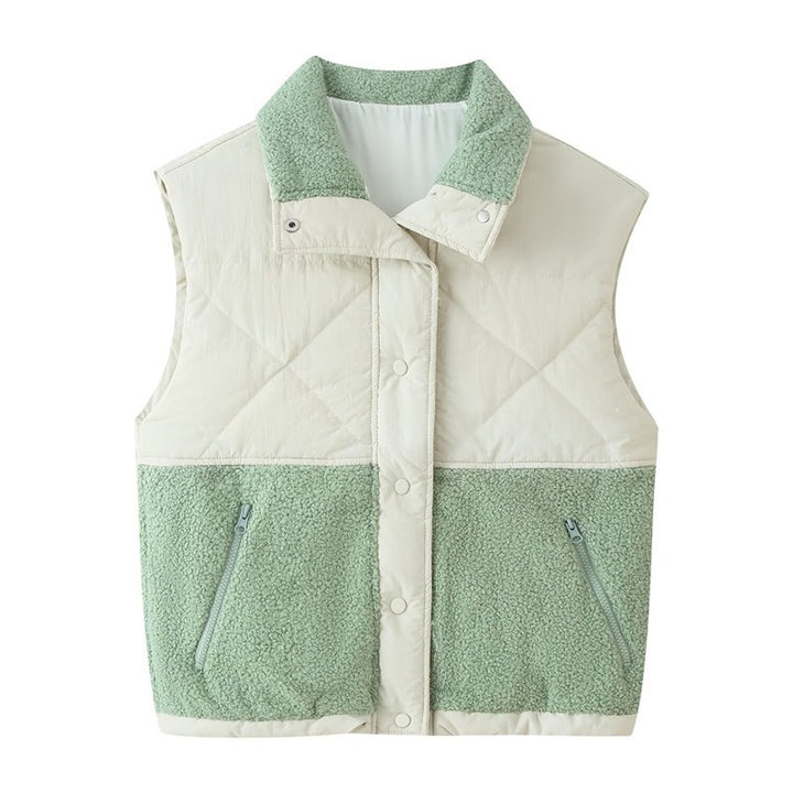 Ladies quilted vest with teddy fleece insert, stand-up collar and zip pockets Mune Fashion