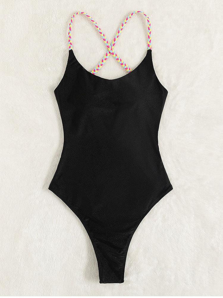 Women High-Cut One-Piece Swimsuit with Braided Straps Mune Fashion