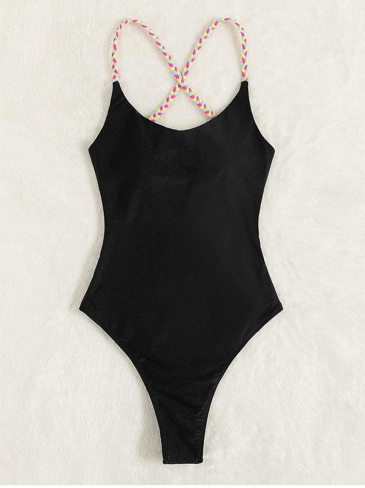 Women High-Cut One-Piece Swimsuit with Braided Straps Mune Fashion