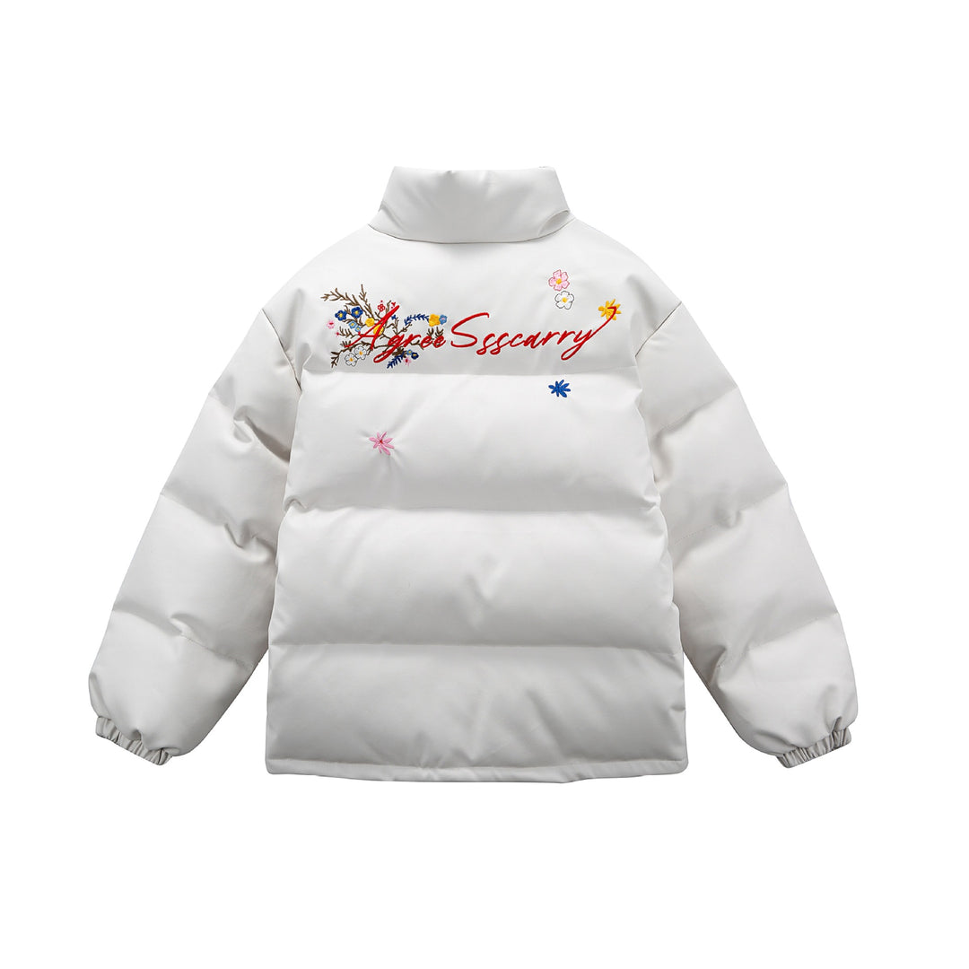 Women's Quilted Short Jacket with Floral Embroidery and High Stand-Up Collar Mune Fashion