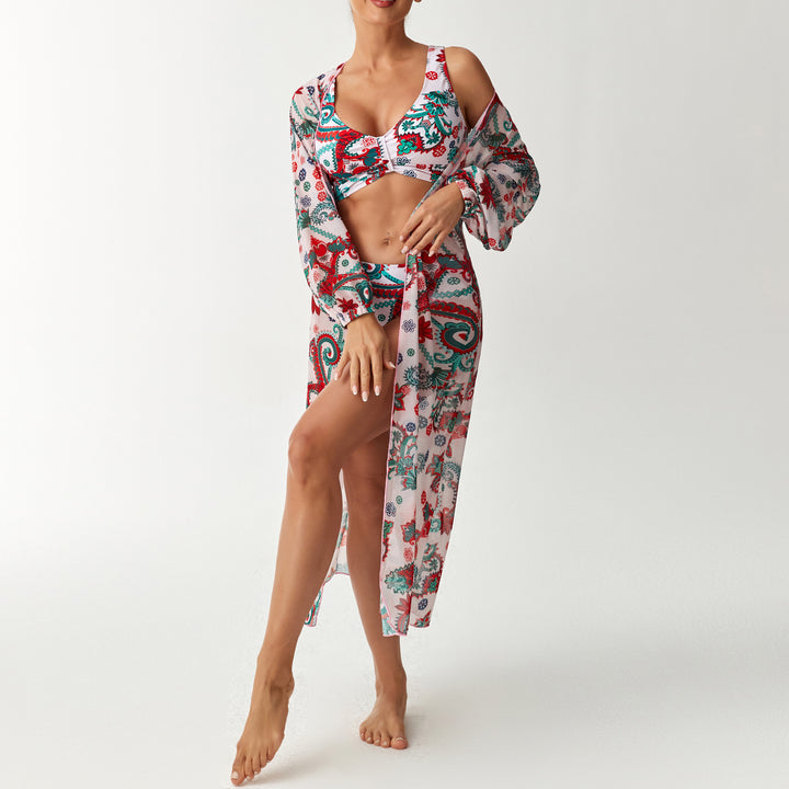 Women Floral Beach Outfit with Transparent Kaftan Mune Fashion