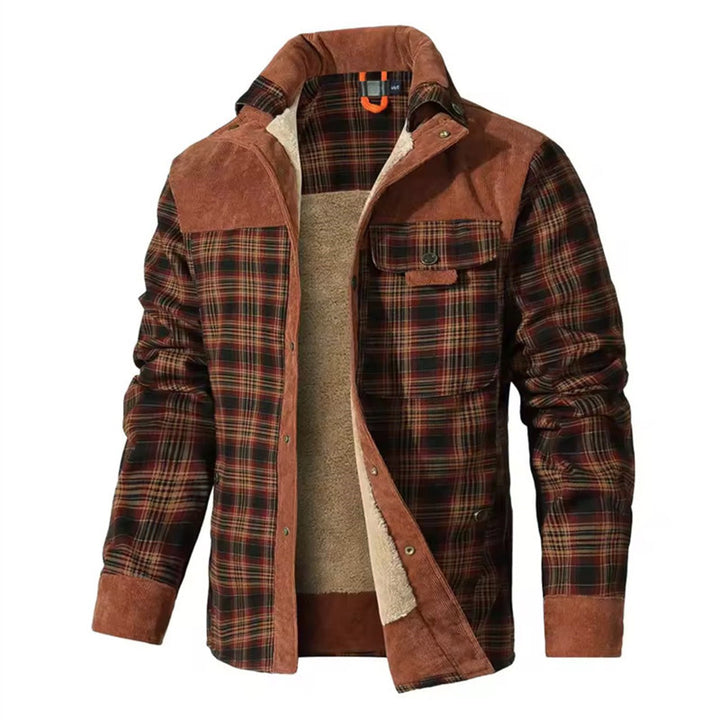 Men's Checkered Thermal Shirt Jacket with Teddy Lining and Cord Trim Mune Fashion
