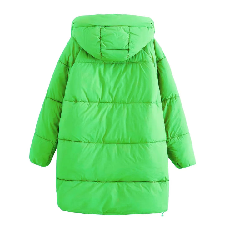 Women's quilted long puffer with high collar, concealed zip and drawstring hem Mune Fashion