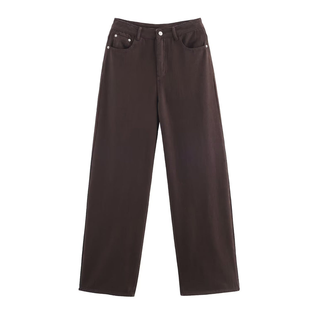 Women Wide High-Waist Five-Pocket Trousers made of Canvas with Straight Leg Mune Fashion