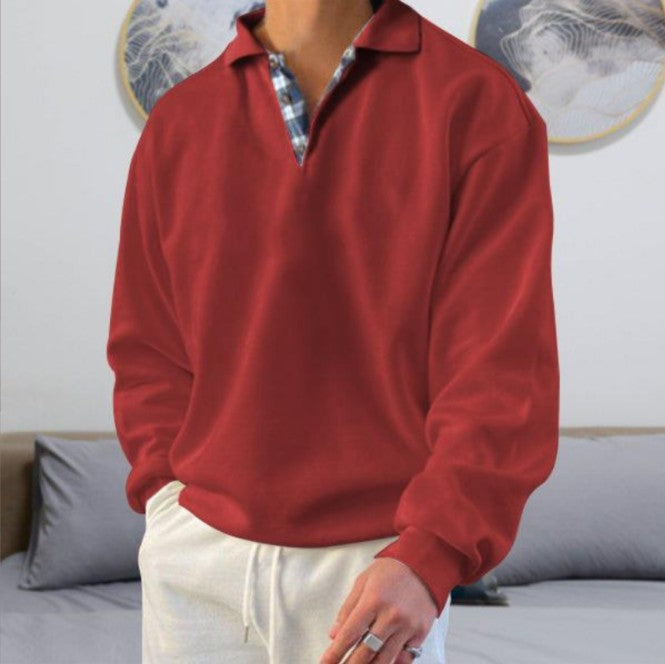 Men's casual sweater with polo collar and concealed check inner lining made of cotton blend Mune Fashion