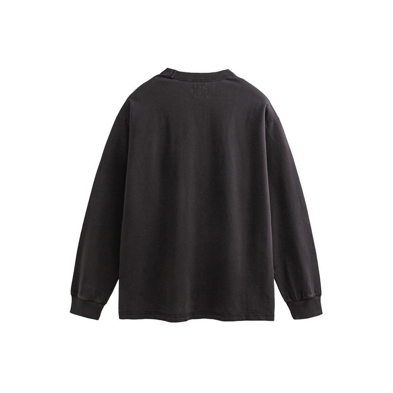 Unisex Oversize Long Sleeve Sweatshirt with Relief Logo and Vintage Washed Cotton Blend Mune Fashion