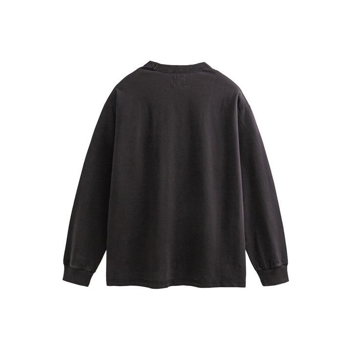 Unisex Oversize Long Sleeve Sweatshirt with Relief Logo and Vintage Washed Cotton Blend Mune Fashion