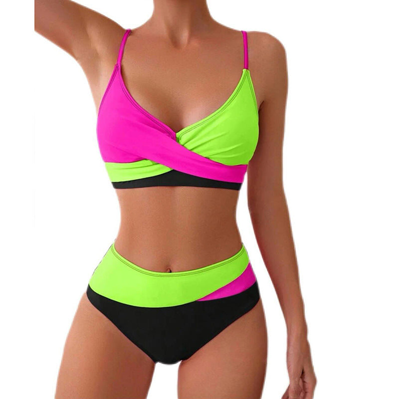 Ladies Color Block High Waisted Bikini Mune Fashion