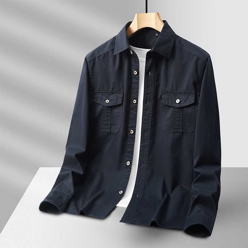 Men's Lightweight Cotton Utility Shirt Jacket with Flap Pockets and Full Button Placket Mune Fashion