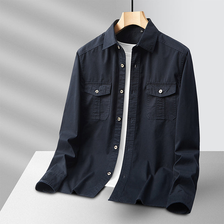 Men's Lightweight Cotton Utility Shirt Jacket with Flap Pockets and Full Button Placket Mune Fashion